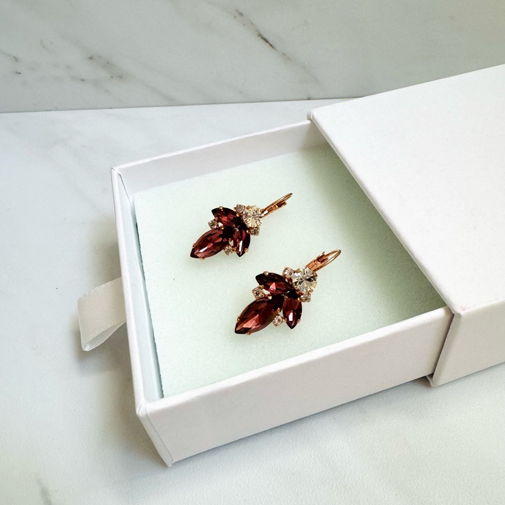 Burgundy leaf earrings